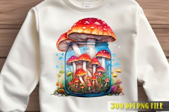 Enchanted Mushrooms Jar Graphic: A Whimsical Design Asset